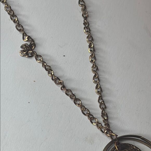 Contemporary Circular Pendant with Tassel Bronze Tone Chain Necklace 24” - Picture 4 of 6